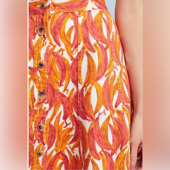 Maeve by Anthropologie Button up Banana Grove Denim Midi A-Line Skirt Orange 4 - Picture 2 of 13